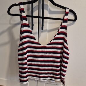 💙Forever 21 Red, White & Navy Striped Ribbed  Cropper Tank